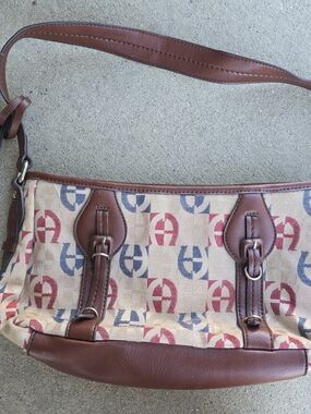 Vintage Etienne Aigner Monogram Canvas & Leather Shoulder Bag – Red & Blue